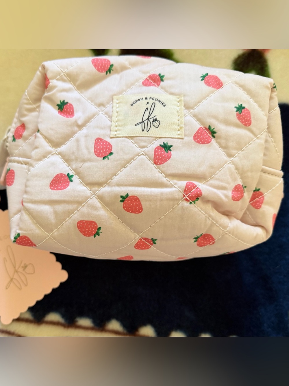 Poppy & Peonies Quilted Strawberry Cosmetic Pouch